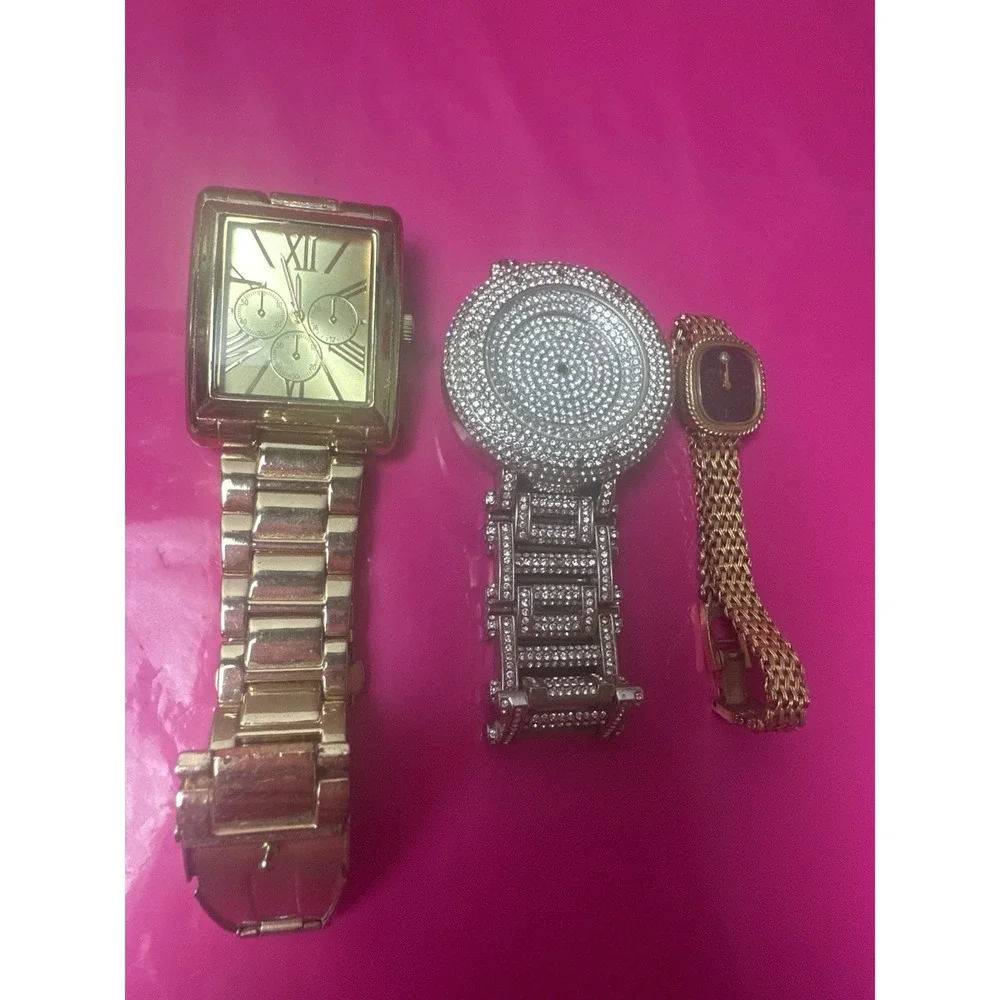 Lot of 3 Vintage & Fashion Watches Armitron Techno Pave FMD For Parts Repair